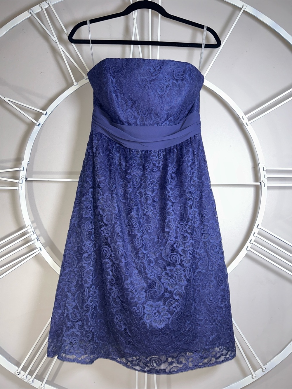 B2 by Jasmine Strapless Blue Lace Fit & Flare Cocktail Dress